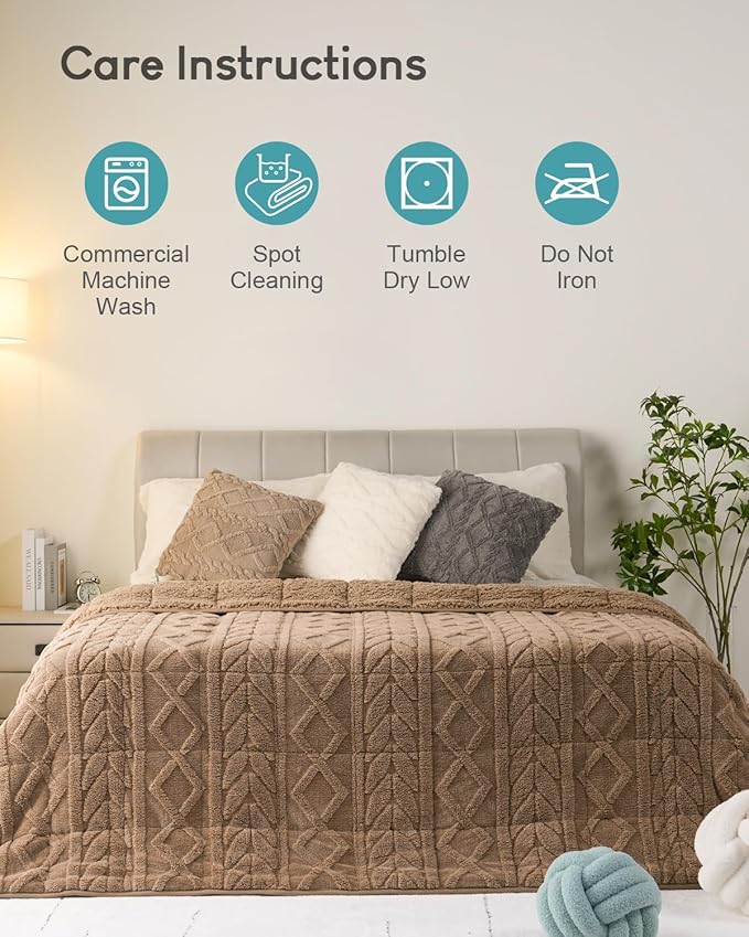 Cottonblue Adults Weighted Blanket 15lbs for Deep Sleep - Plush Cozy Sherpa Weighted Blankets for Relax and Calm, Luxurious Jacquard Decor Blanket Queen Size for Bed Sofa, 48x72 Inches, Grey