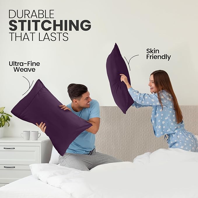 Pillow Covers by Utopia Bedding - King Size 2-Pack – Soft Brushed Microfiber – Perfect for Hospitals, Hotels, Guest Rooms – Oeko-TEX Certified, 20x40 Inches (Dark Purple)