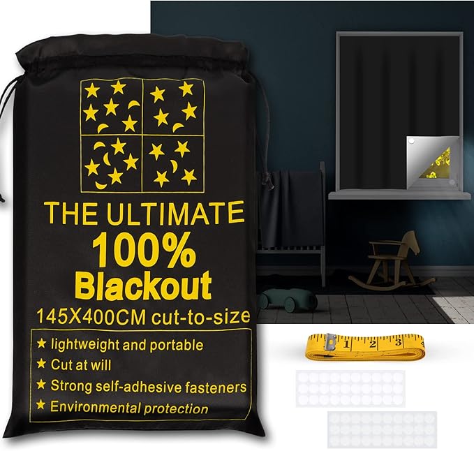 Portable Blackout Shades (157" x 57") Travel Window Blackout Curtains, 100% Blackout Material Temporary Blackout Blinds for Baby Nursery, Bedroom, Dorm Room, or Travel Use