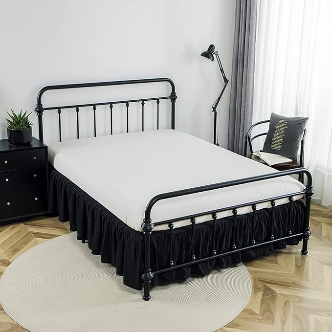 Bed Skirts King Size 18 Inch Ruffled Bed Skirt with Split Corners, 18 Inch Drop Dust Ruffle Bed Skirt with Platform, Black, King Size