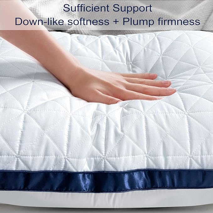 Pillows Queen Size Set of 2, Queen Pillows 2 Pack, Cooling Hotel Luxury Pillow for Bed Sleeping, Supportive Breathable Down Alternative Gusseted Pillow for Side Stomach or Back Sleepers
