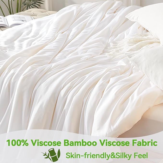 Globon Summer Comforter King Size,Luxurious Lightweight Blanket for Hot Sleepers,Natural Cooling Bamboo Viscose Shell,Organic Breathable Fill, Double Stitch,White