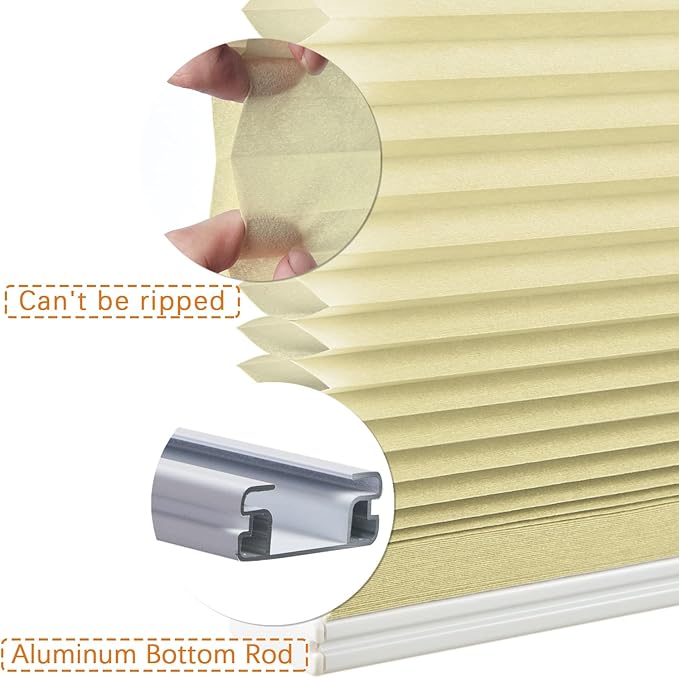 Persilux Light Filtering Cellular Shades Cordless Honeycomb Window Shades Bottom Up Dirt Proof Privacy Window Blinds for Windows, Bedroom and Living Room, Beige, 89" W x 72" H