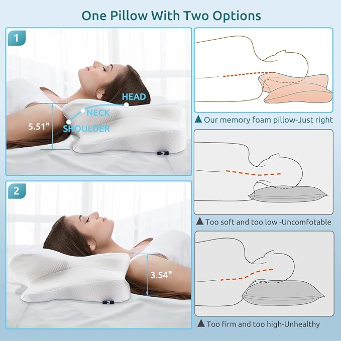 DONAMA Cervical Pillow for Neck and Shoulder,Contour Memory Foam Pillow,Ergonomic Neck Support Pillow for Side Back Stomach Sleepers with Pillowcase
