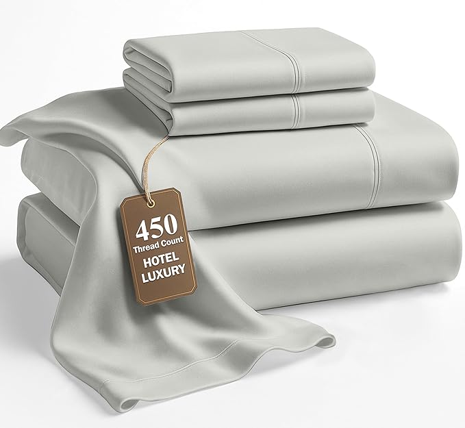 LANE LINEN Bed Sheets Queen Size – Premium 450 Thread Count Long-Staple 100% Cotton Sheets Queen Size Set, Hotel Luxury Soft & Cool Sateen Finish, Fully Elasticized 15" Deep Pocket – Moonstruck