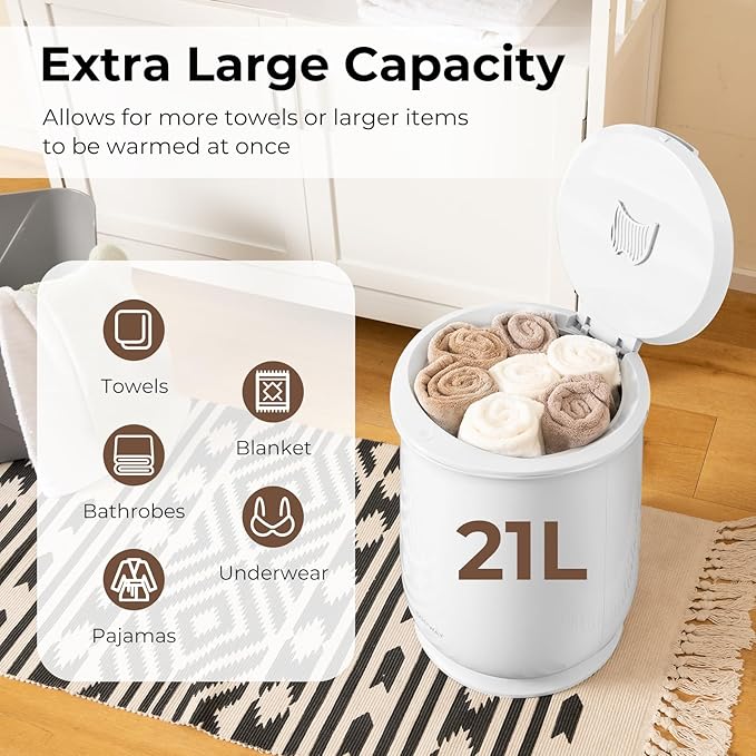 COSTWAY Towel Warmer for Bathroom, 21L Large Towel Heater with Flip-top Lid, Child Safety Lock, 1H Auto Shut Off, Blanket Warmer for Towels, 45” x 70” Bathrobes, Bathroom, Gift for Family