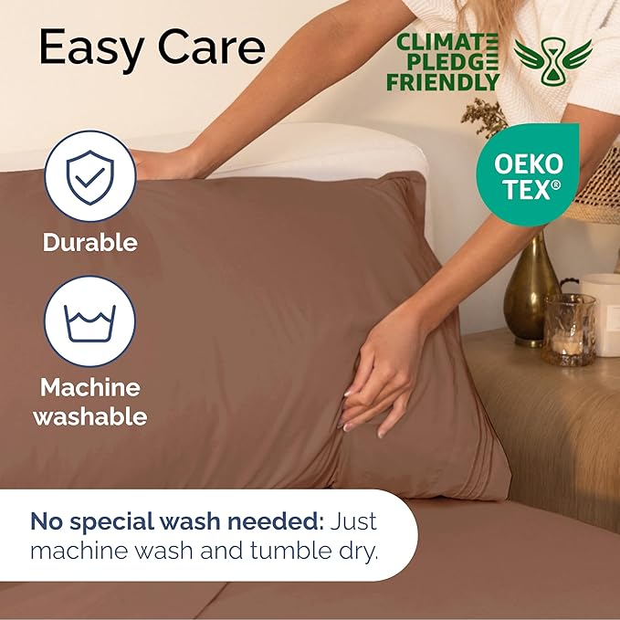 Queen Size 4 Piece Sheet Set - Extra Soft, Breathable & Cooling - Hotel Luxury Durable Bed Sheets - Deep Pockets, Easy-Fit & Wrinkle-Free - Copper Brown Oeko-Tex