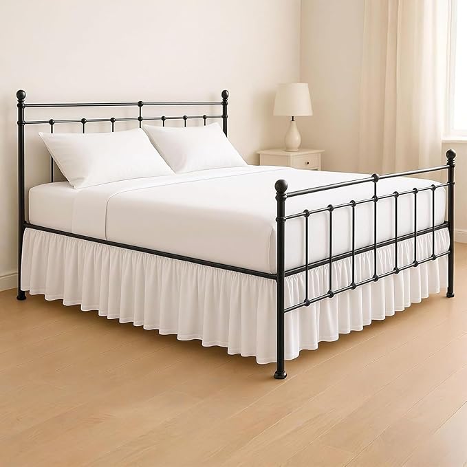 KRISHNA Ruffled Bed Skirt with Split Corners Twin, 100% Microfiber Hotel Quality, 14 Inch Drop Dust Ruffle Gathered Bedskirt with Platform, 39" x 75", Dark Grey Stripe