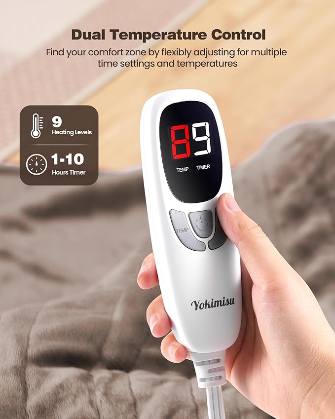 Heated Electric Blanket King- Super Soft Heating Blanket, Dual Control & 9 Heat Settings, 10 Hours Auto Off, Soft Flannel to Sherpa, Fast Heating Electric Throw, Machine Washable, 90" x 100''- Camel