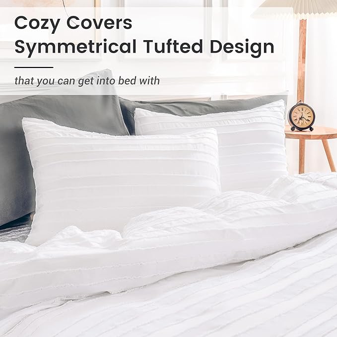 NEXHOME PRO California King Duvet Cover, White 3 Pieces Boho Tufted Duvet Cover Set, Soft and Lightweight Microfiber Comforter Cover Set for All Season (White Cal King, 104 x 98)-No Comforter