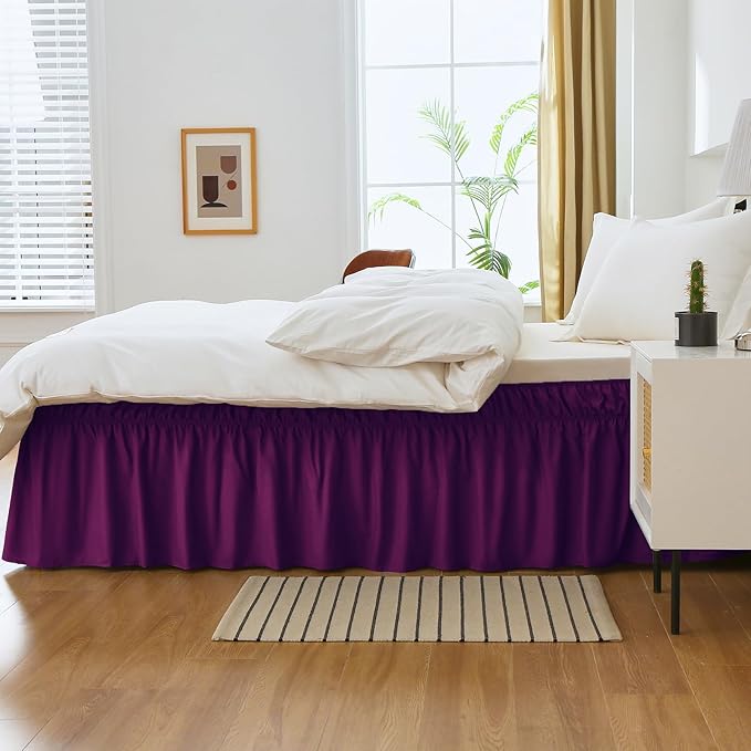 MEILA Queen Bed Skirt, Wrap Around Ruffle Bed Skit for Queen Beds with 16 inch Drop, Elastic Dust Ruffles Easy Fit Wrinkle & Fade Resistant, Purple