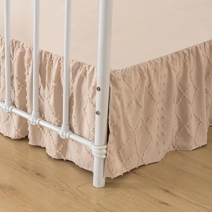 Bed Skirt King Size，Ruffled Cream Bed Skirt with Split Corners，King Bed Skirt 14 Inch Drop, Boho Tufted Shabby Chic King Size Bed Skirt, Bed Skirts King Size