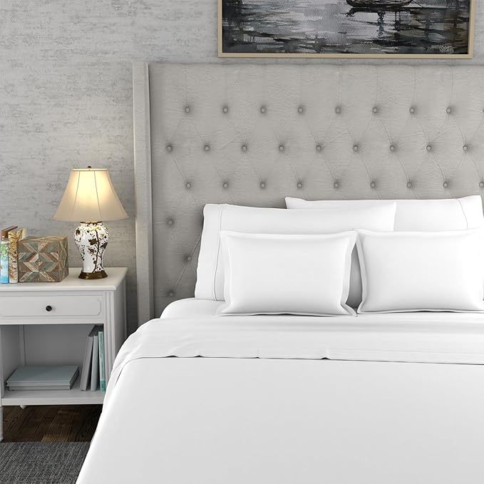 SUPREME ELEGANCE Cotton Blend Snow Sheet Set Queen Size, 1200 Thread Count Ultra Soft Sateen Sheet Set, Hotel Luxury, Moisture Wicking & Wrinkle Resistant, Easy Care Fall Bedding Set