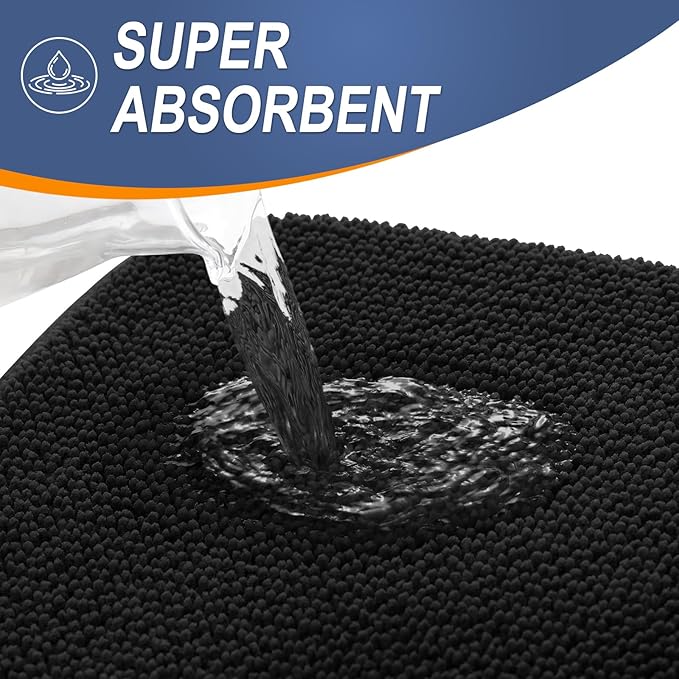 OLANLY Thick Memory Foam Bath Mat Rug 47x24, Extra Soft Absorbent Bathroom Rug, Quick Dry Bath Mats, Non-Slip, Machine Washable Carpet for Bathroom, Tub and Shower, Home Decor Accessories, Black