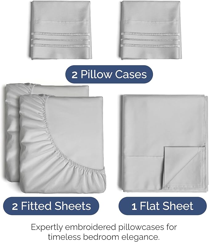 Split King Size 5 Piece Sheet Set - Extra Soft, Breathable & Cooling - Hotel Luxury Durable Bed Sheets - Deep Pockets, Easy-Fit & Wrinkle-Free - Soft Grey Oeko-Tex