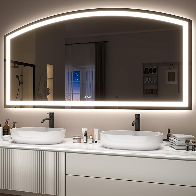 Hasipu 72x36 Inch LED Bathroom Mirror Arch Vanity Mirror with Lights Frontlit Smart Touch Sensor Dimmable 3 Colors Temperature Shatterproof Wall-Mounted Vanity Mirror Metal Frame