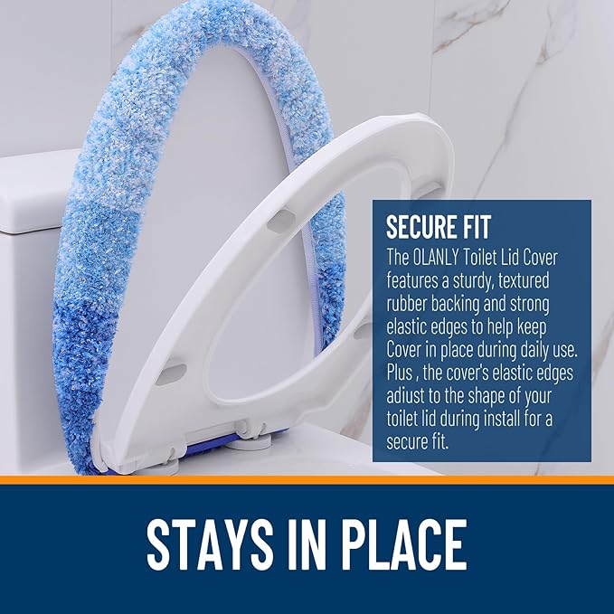 OLANLY Soft Microfiber Bathroom Toilet Lid Cover, Machine Washable Covers, 17.5x15, Stays in Place Rubber Backing, Fits Most Round, Elongated and Oblong Lids, Accessories Decor, Light Royal Blue