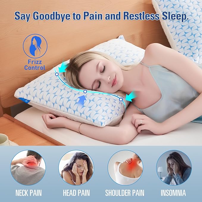 QUTOOL Cooling Firm Side Sleeper Pillow, Adjustable Shredded Memory Foam for Side Back Stomach Sleepers, Supportive Neck Support Pillow with Washable Cover, Standard Size, CertiPUR-US Certified