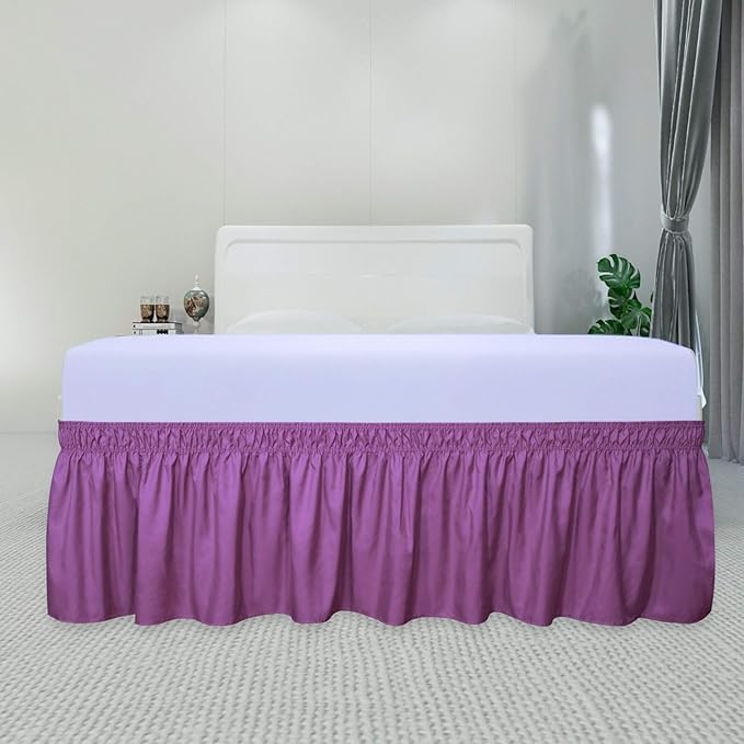PureFit Wrap Around Ruffled Bed Skirt with Adjustable Elastic Belt - 14 Inch Drop Easy to Put On, Wrinkle Free Bedskirt Dust Ruffles, Bed Frame Cover for Twin,Twin XL and Full Size Beds, Purple