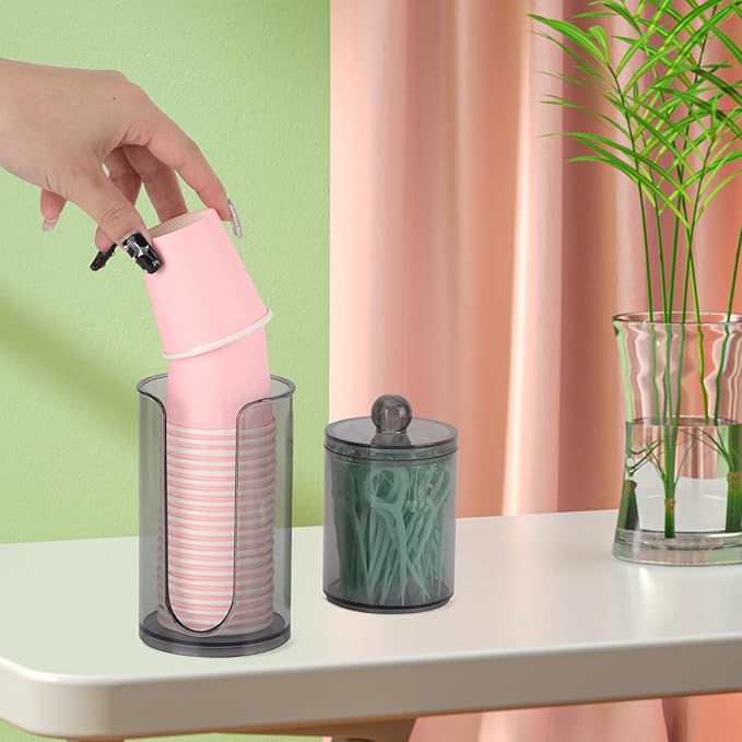 LoveBB 3oz-5oz Bathroom Cup Dispenser with 10oz Qtip Holder, Small Disposable Paper Cup Holder Bathroom Accessories for Rinsing/Mouthwash Cups, Black
