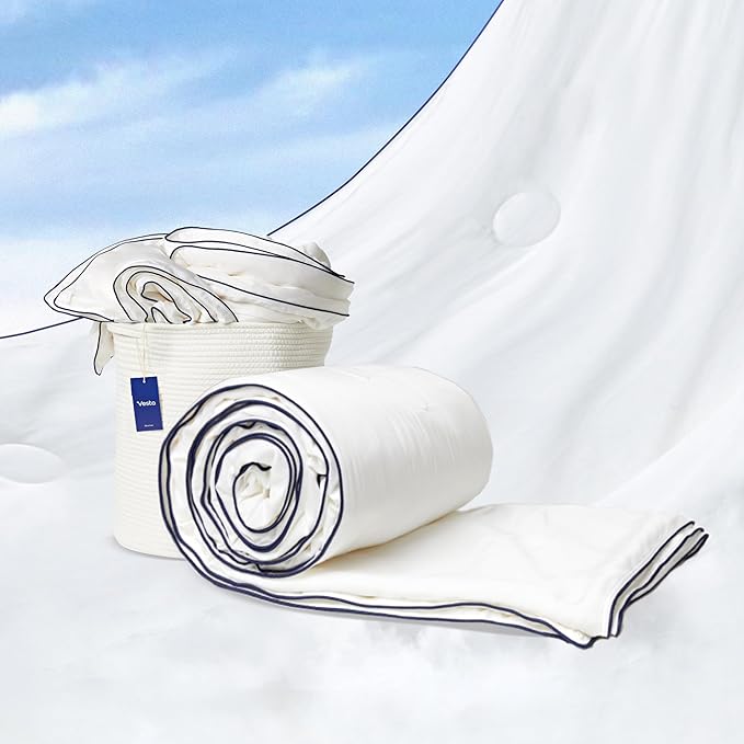 Vesta Heavyweight Silk Comforter, Overfilled Duvet Insert for Cold Sleepers & Winter, 100% Silk Fill with 100% Cotton Shell, Moisture-Wicking, Queen Size (White, Silk Weight: 4.2lbs)