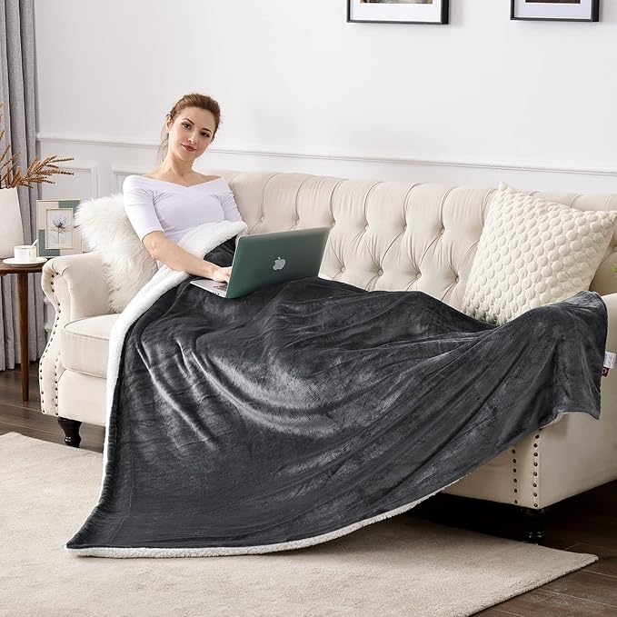 SOCHOW Sherpa Fleece Throw Blanket, Double-Sided Super Soft Luxurious Plush Blanket King Size 90 inchx108 inch, Dark Grey