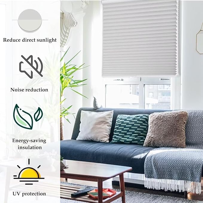 MYshade 1.5-Inch Cellular Cordless Light Filtering Shades,Thermal Insulating Noise Reducing Waterproof Blinds,Honeycomb Window Treatments for Indoor Light Control (Grey-24 W x 50" H)
