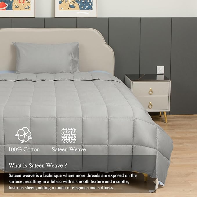 sunflower Comforter Queen Size Silver Gray Down Alternative Filling 100% Cotton Shell Lightweight Bedding Queen Comforter Blanket for Summer with Corner Tabs Soft Breathable Machine Washable