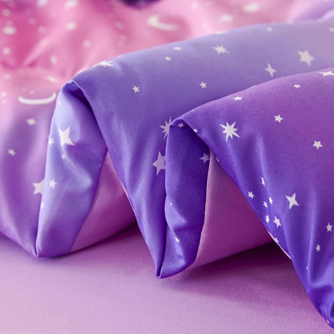 URBONUR 6Pcs Glitter Comforter Set for Girls Queen Size Colorful Gradient Galaxy Bedding Set Kids Teen Comforter Sets Bed in A Bag Queen (Purple Blue)