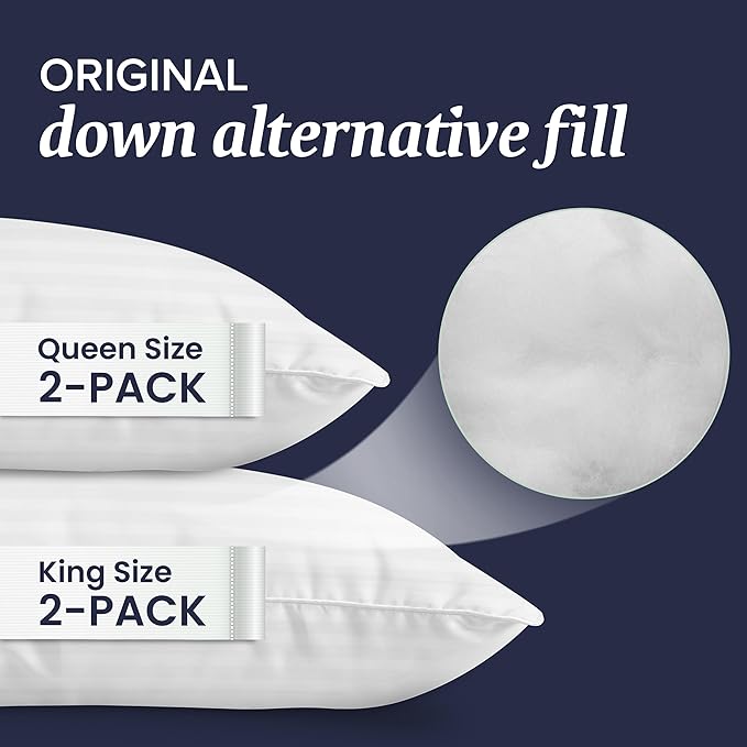 Beckham Hotel Collection Down Alternative Pillows & Cotton Sheets 4 Piece Set, 16" Deep Pocket, 2 Open End Pillowcases, King, Sand