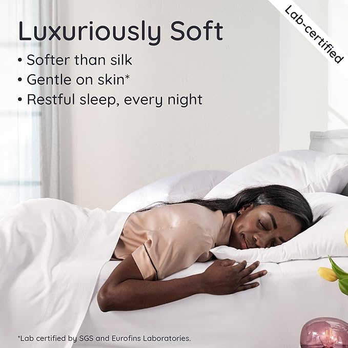Bambaw 100% Viscose Derived from Bamboo Sheets Full Size Set – 4pcs Cooling Sheets for Hot Sleepers, Super Soft Full Size Sheets, with Elastic Corner Straps, Hotel Luxury Bed Sheets Set (White)