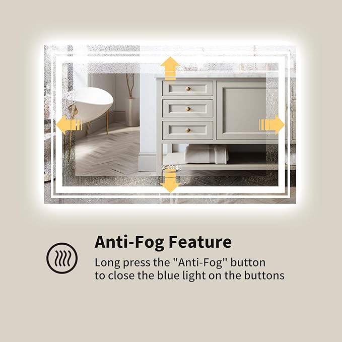 WTTY LED Bathroom Mirror with Backlit and Front Light,40"x24",Stepless Dimmable LED Mirror for Bathroom,Anti-Fog Lighted Bathroom Vanity Mirror Modern for Wall,Memory Function,Shatter-Proof