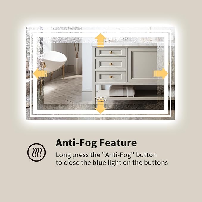 WTTY 48x30 LED Bathroom Mirror with Lights, Front and Backlit Lighted Bathroom Vanity Mirrors for Wall, Dimmable Wall Mirrors for Bathroom, Anti-Fog, Memory, Shatter-Proof, Double LED Vanity Mirror