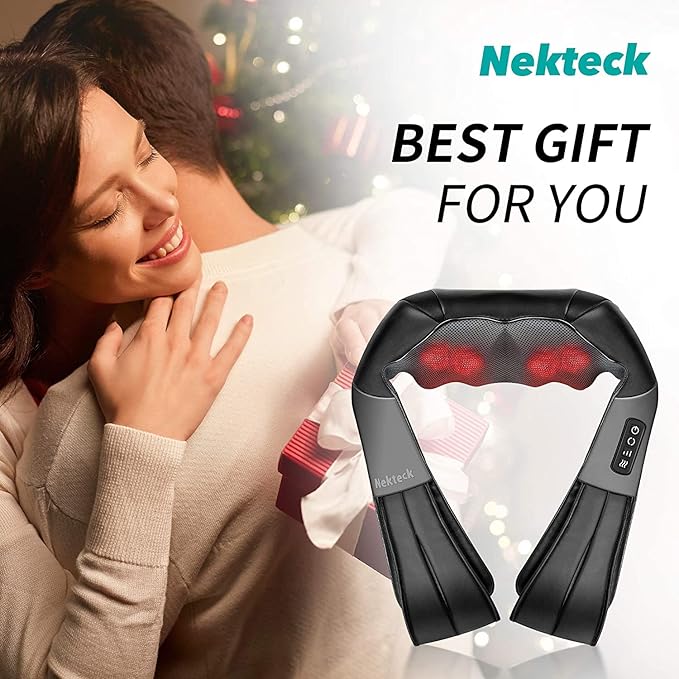 Nekteck Shiatsu Neck Massager for Pain Relief Deep Tissue with Heat, 3D Kneading Massage Pillow Back Shoulder Massagerfor Body Muscle, Plug-in Use for Home Office Car, Gifts for Mom Dad Him Her
