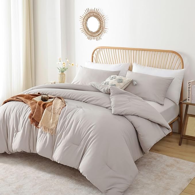 ROSGONIA California King Comforter Set Linen Grey, 3pcs (1 Boho Gray Cal King Comforter & 2 Pillowcases), All Season Soft Bedding Blanket Quilts