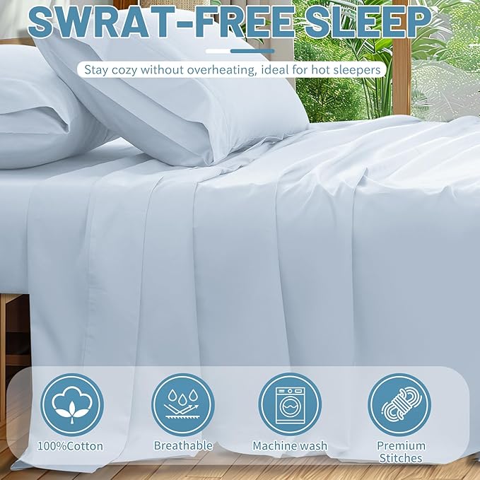 Extra Deep Pocket California King Sheets 18-24 Inch 1000 Thread Count 100% Egyptian Cotton Sateen Weave Soft Breathable 4 Pieces（California King,Light Blue）