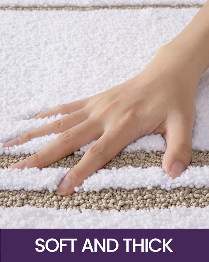 DEXI Oval Bath Mats for Bathroom, 24x43 Absorbent Bath Mat, Washable Microfiber Bathroom Rug with Non Slip Backing for Shower Floor, Beige