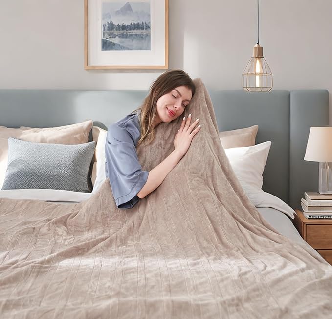 Electric Heated Blanket Twin Size 62”x84”,Soft Warmth Cozy with 6 Heating Settings 1-10 Hours Auto-Off, One Touch Operation, Machine Washable, Camel