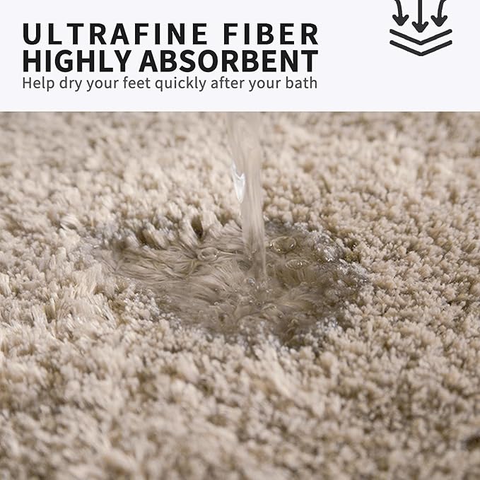 FIFU Bathroom Rugs 20" W x 32" L, Bath Mat for Bathroom, Bedroom, Laundry Room & Kitchen, Non-Slip Rubber Latex Backing, Extra Soft and Absorbent Microfiber Carpet, Machine Washable Rug, Beige