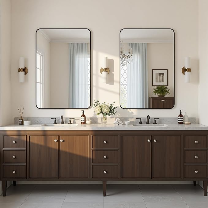 Antok 2-Pack Bathroom Mirrors, 24"x36" Double Wall Mirrors, Decorative Mirror Vanity Mirror Aluminum Alloy Frame Contemporary Hanging for Living Room Bathroom Entryway, Black