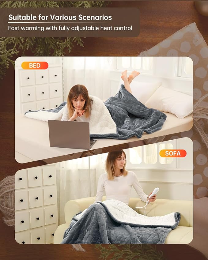Electric Heated Blanket Full Size, Washable Blanket Warmer for Home for Adults, Fast Heating, Super Cozy Soft Flannel 72" x 84", 9 Heat Levels, 1-9H Auto-Off, ETL Certified, Dark Gray