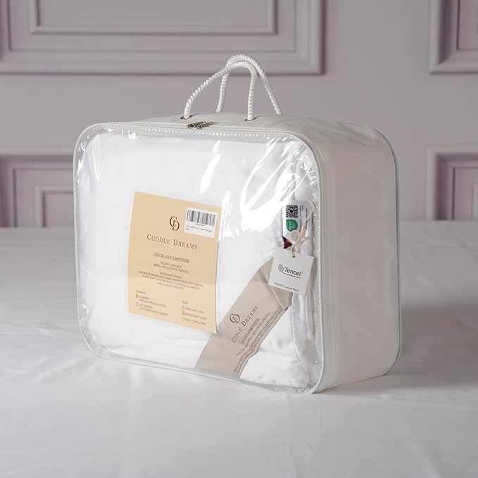 CUDDLE DREAMS Lightweight Silk Filled Comforter for Summer, Detachable Tencel Duvet Cover for Easy Care, Naturally Breathable (White, Queen)