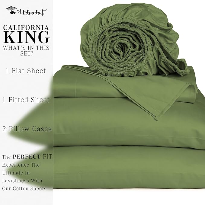 URBANHUT 700 Thread Count Egyptian Cotton California King Sheets, 4Pc Sheet Set Soft Luxury Bed Sheets for Cal King Size Bed, Sateen Weave Hotel Sheets, 16'' Elasticized Deep Pocket - Sage