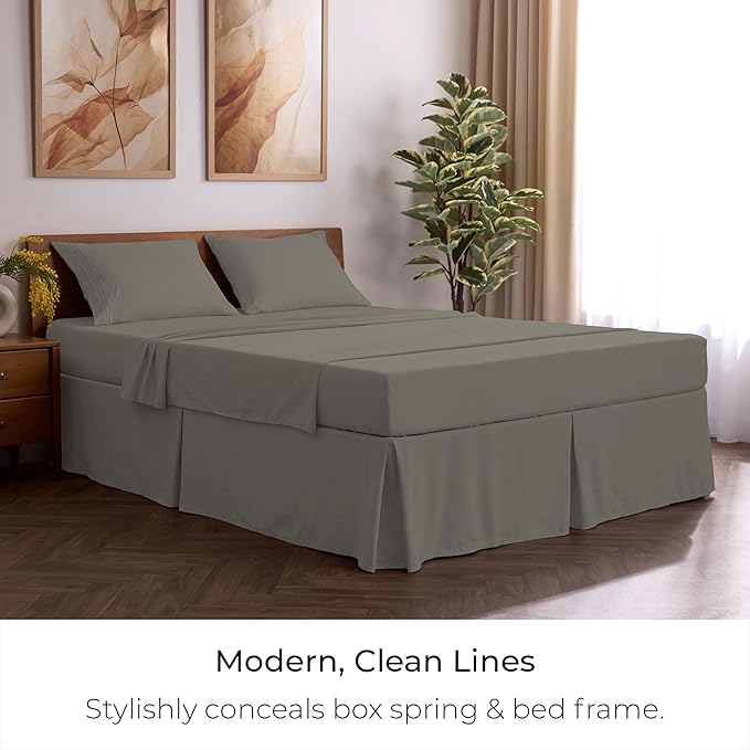Mellanni Bed Skirt Twin Size - Bed Skirting - 15-Inch Tailored Drop Pleated Dust Ruffle - Hotel Luxury Bedding - Wrinkle, Fade, Stain Resistant - 1 Bedskirt (Twin, Dark Taupe)