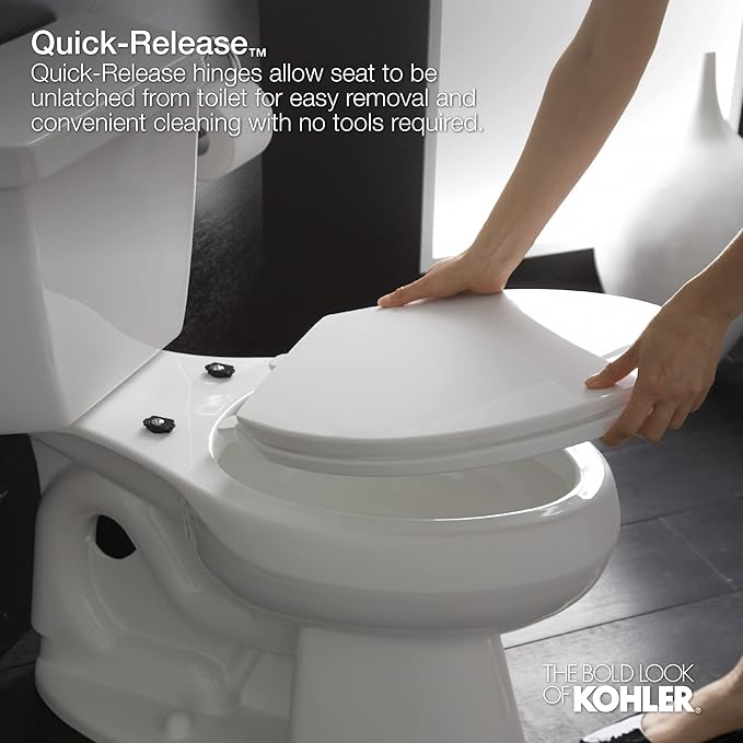 KOHLER K-4639-47 Cachet Round, Grip-Tight Bumpers, Quiet-Close, Quick-Attach Hardware, No Slam Toilet Seat, Almond