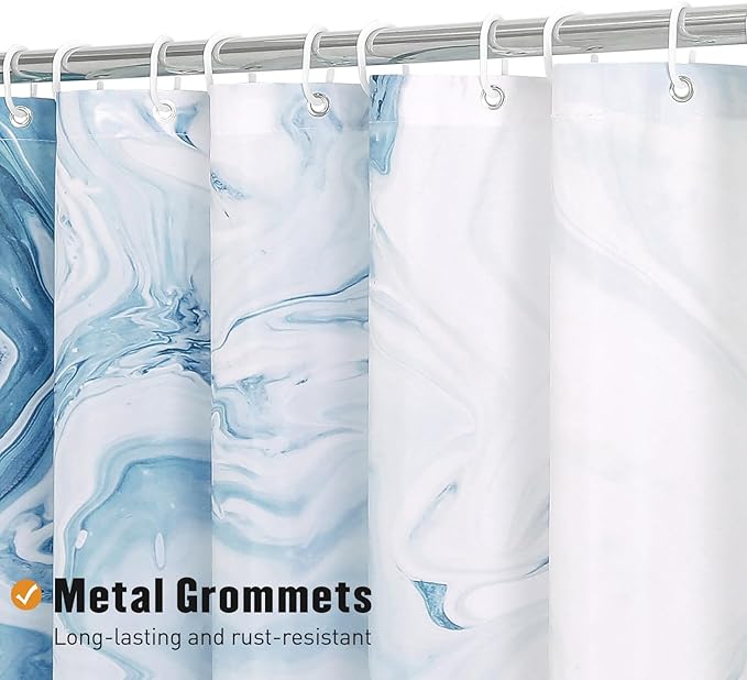 MitoVilla Blue Marble Shower Curtain, Modern Ombre Fabric Cloth Shower Curtains for Luxury Bathroom Decor, Abstract Chic Summer Watercolor Shower Curtain, 72x72