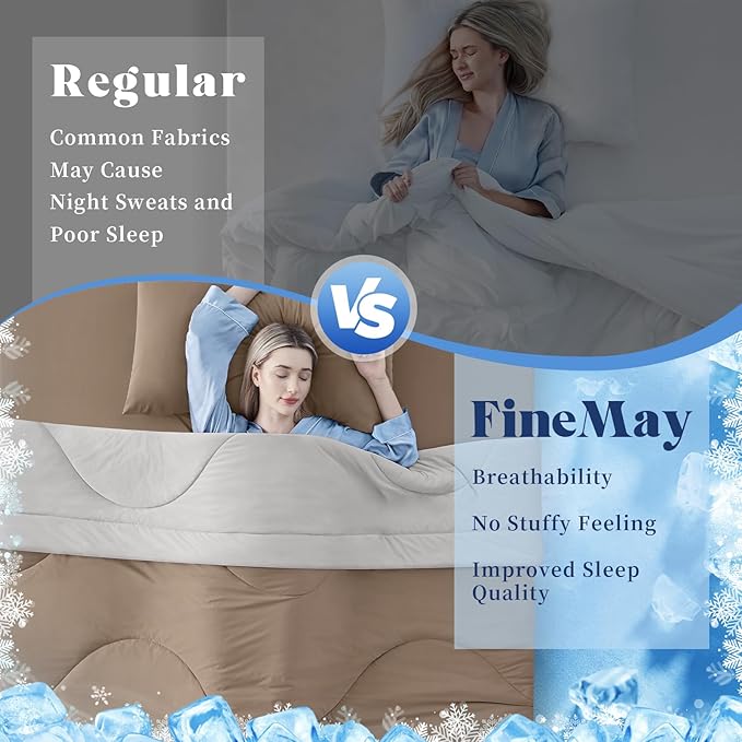 Cooling Comforter Twin Size, Double-Sided Cooling Blanket for Hot Sleepers & Night Sweats, Arc-Chill Q-Max > 0.4 Breathable Ice Blanket, Lightweight Cold Comforter (68''x90'', Brown)