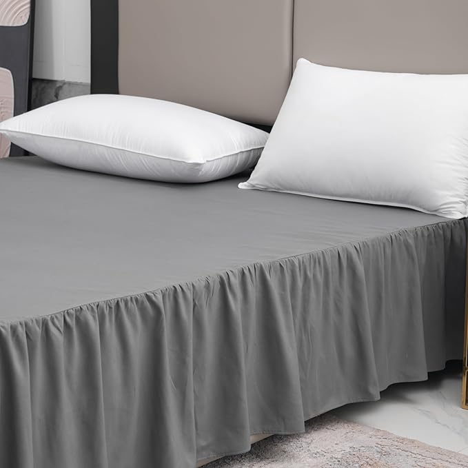 TSUTOMI Grey Bed Skirt Full Size Ruffled Bed Skirt with Split Corners, Full Bed Skirt 16 Inch Drop, Full Size Bed Skirt Grey for Ruffled Bed Skirt with Split Corners, Bed Skirt Full Size