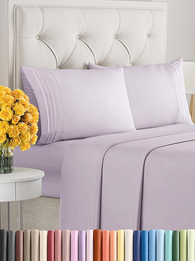 Cal King Size 4 Piece Sheet Set - Extra Soft, Breathable & Cooling - Hotel Luxury Durable Bed Sheets for Women & Men - Deep Pockets, Easy-Fit & Wrinkle-Free - Light Lilac Oeko-Tex