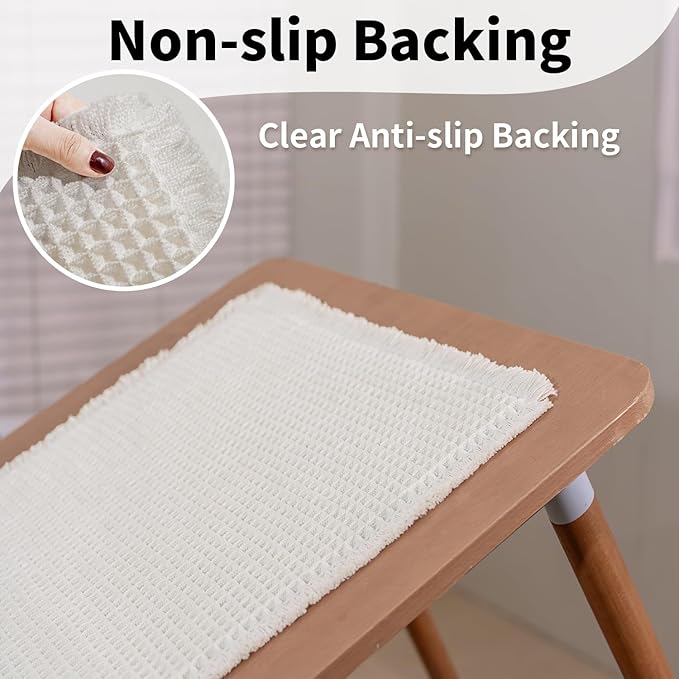 White Long Bathroom Rugs, Waffle Runner Bath Mat Non Slip Washable, Super Absorbent & Quick Dry, Boho Bath Mat Farmhouse Bathroom Decor, 24'' x 60'', White